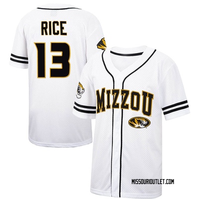 Men's Garrett Rice Missouri Tigers Replica Colosseum Free Spirited Baseball Jersey - White/Black