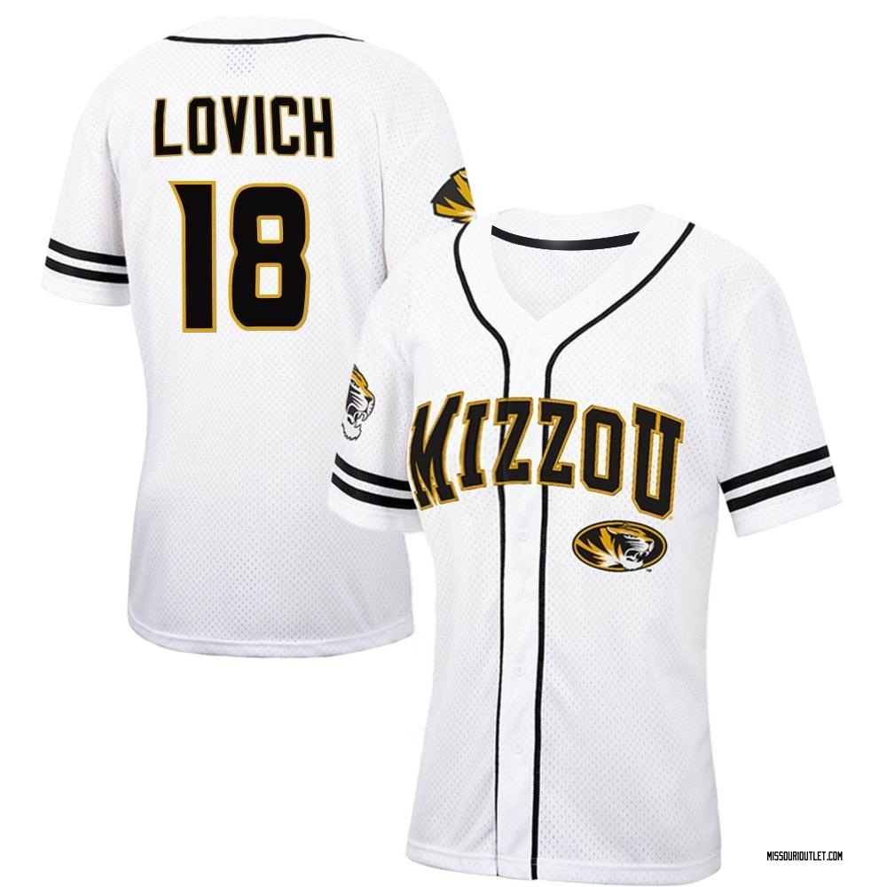 Women's Jackson Lovich Missouri Tigers Replica Colosseum Free Spirited Baseball Jersey - White/Black