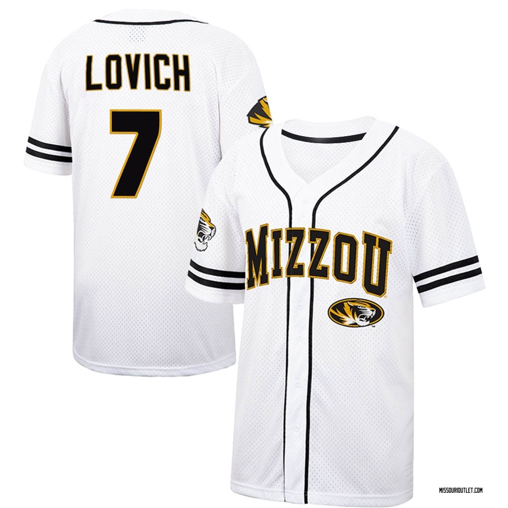 Youth Ross Lovich Missouri Tigers Replica Colosseum Free Spirited Baseball Jersey - White/Black